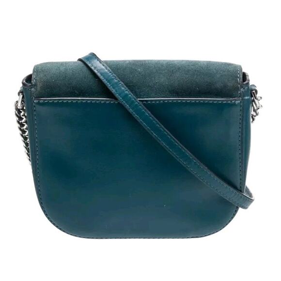 Michael Kors Half Dome Crossbody Bag Teal Green Suede & Leather Chain Strap Smal - Picture 4 of 7